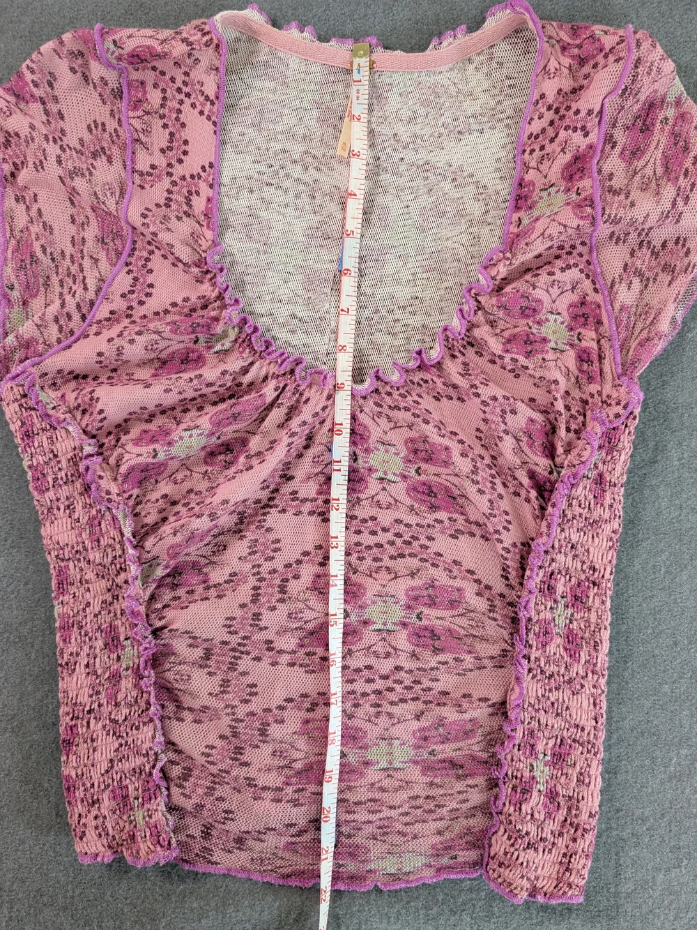 Free People Pink Floral Sheer Mesh Smocked Cap Sleeve Top XL